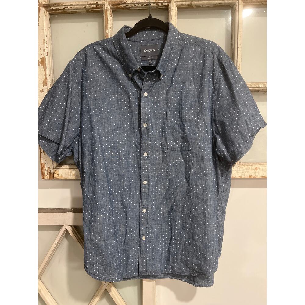 Bonobos men's size XXL navy and white short-sleeve button-down shirt - Picture 1 of 3